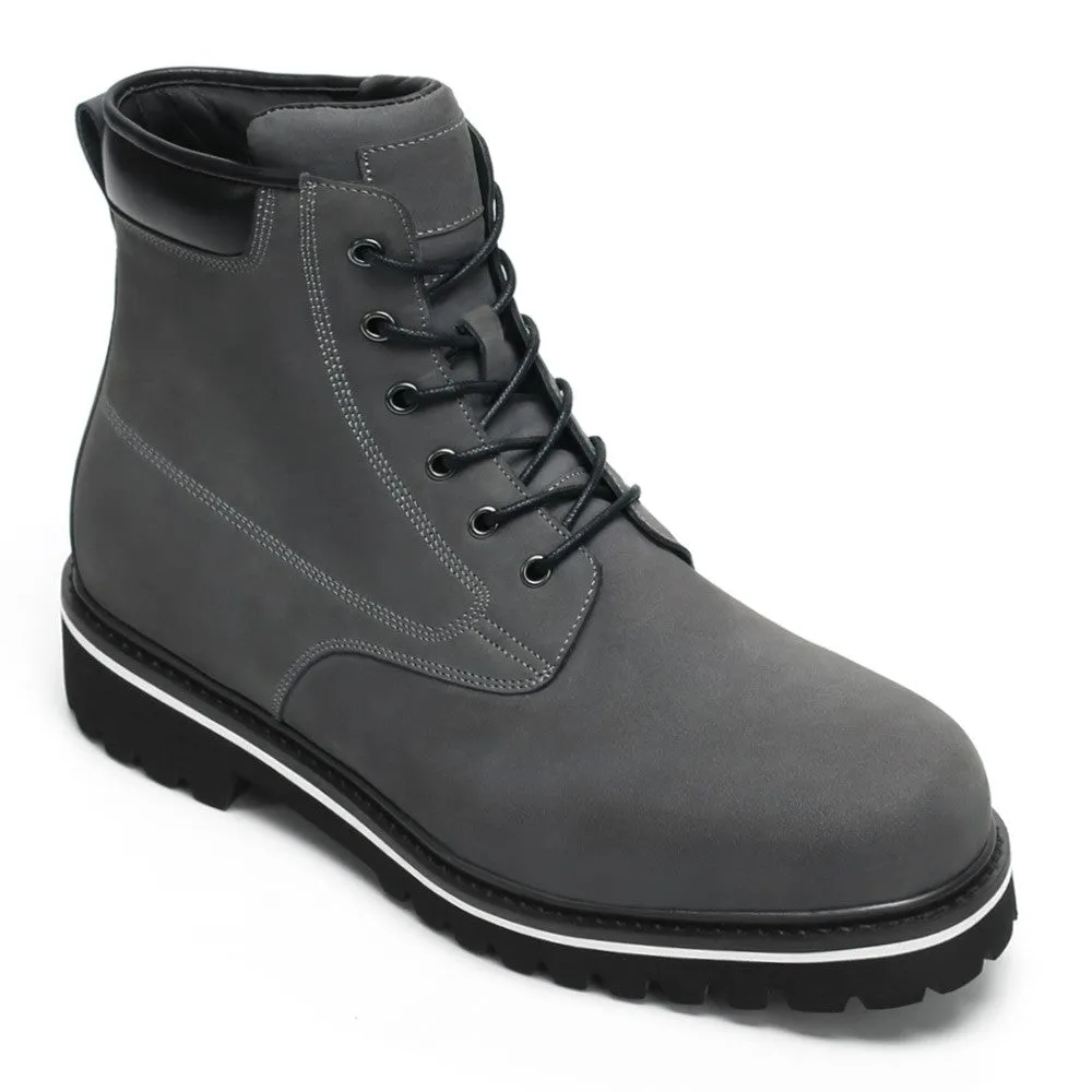 7 CM/2.76 Inches CMR CHAMARIPA  Handcrafted Motorcycle Height Increasing Boots - Premium Black Leather Outdoor Riding Boots