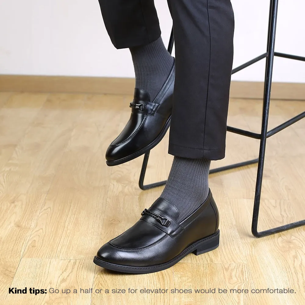 8CM / 3.15 Inches-CMR CHAMARIPA Elevator Shoes For Men Black Leather Add Height Loafers Shoes