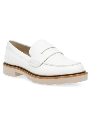 ANNE KLEIN Womens White Penny Strap Lug Sole Comfort Elia Round Toe Block Heel Slip On Loafers Shoes M