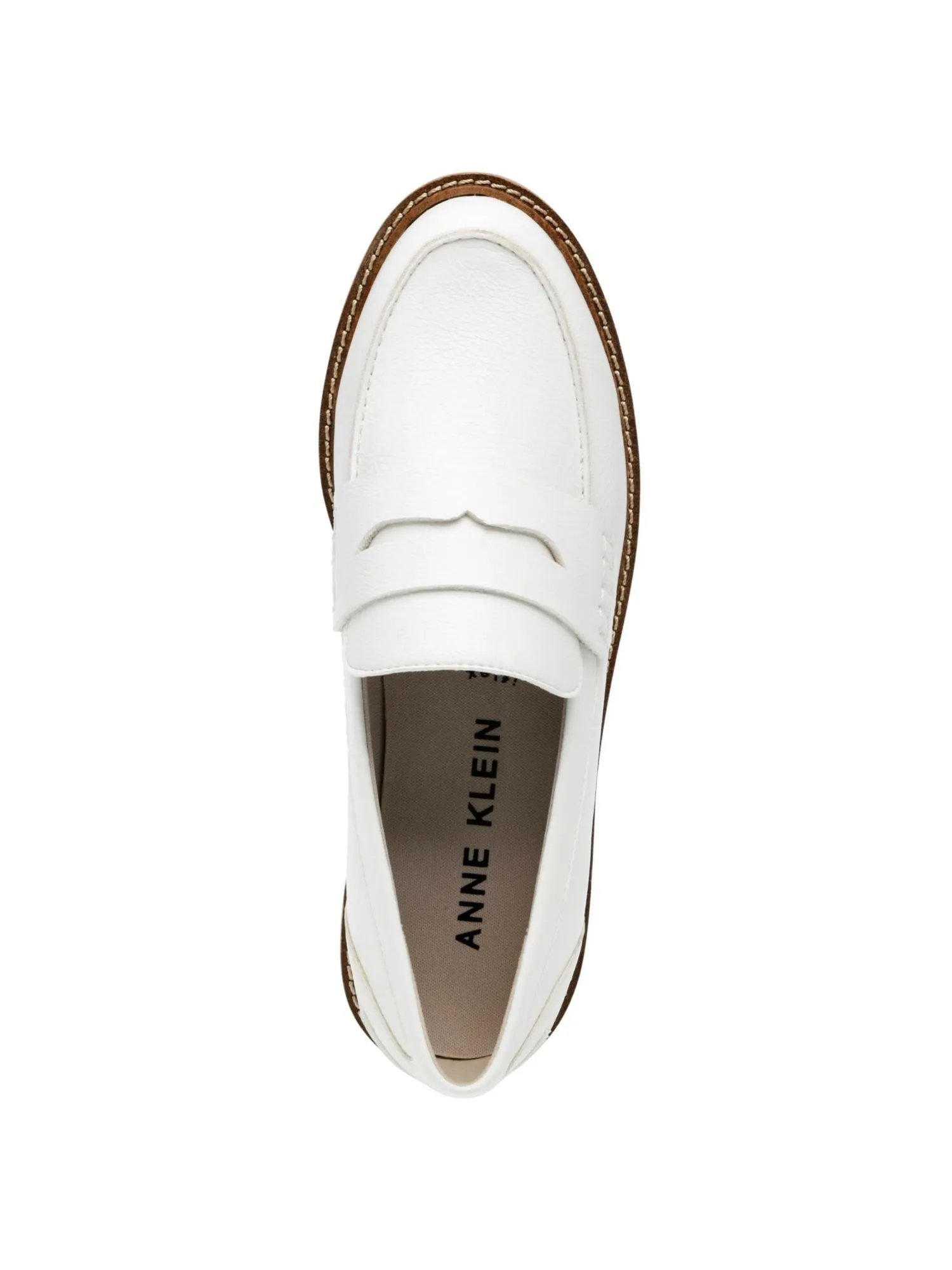 ANNE KLEIN Womens White Penny Strap Lug Sole Comfort Elia Round Toe Block Heel Slip On Loafers Shoes M