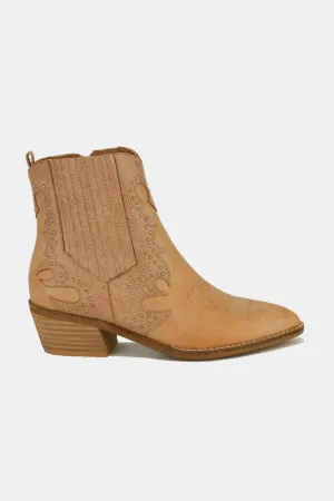 Beast Fashion Studded Detail Point Toe Boots Taupe