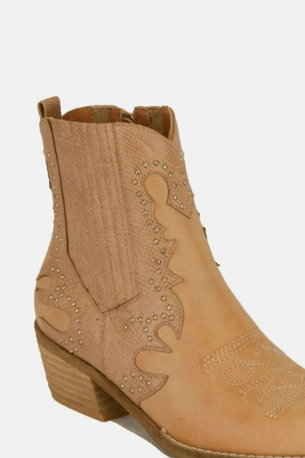 Beast Fashion Studded Detail Point Toe Boots Taupe