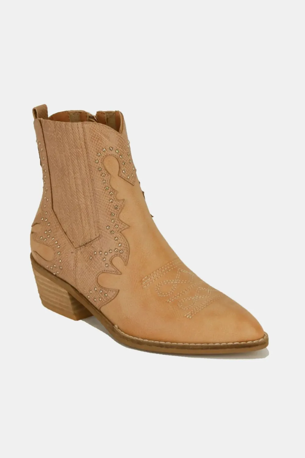 Beast Fashion Studded Detail Point Toe Boots Taupe