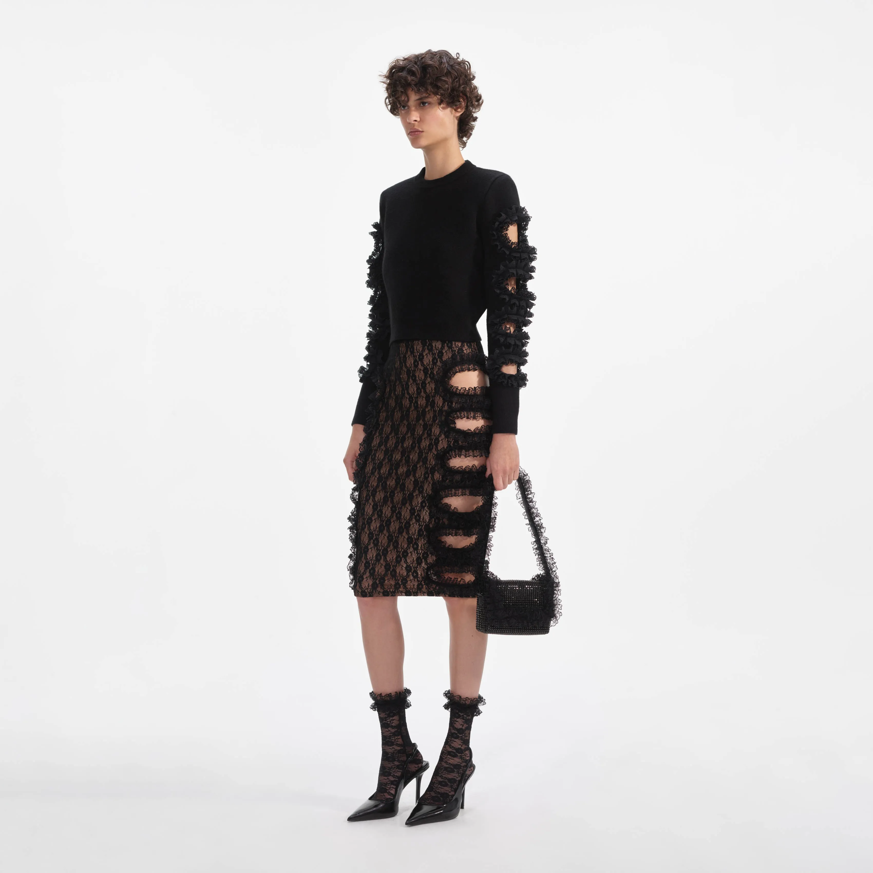 Black Cut Out Lace Detail Jumper