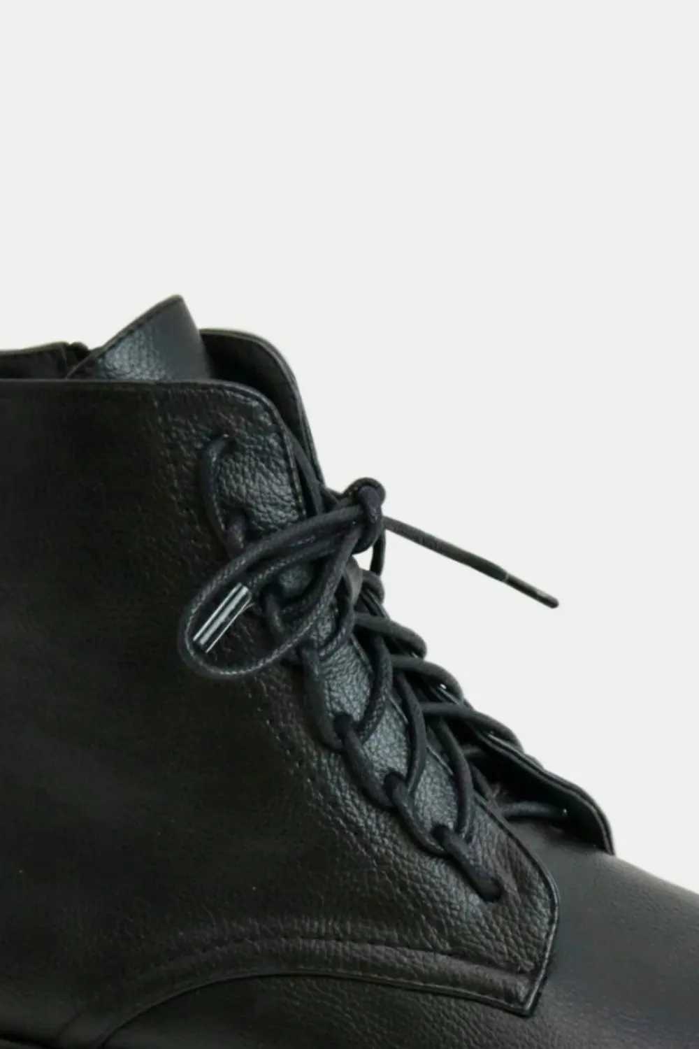 Black Vegan Leather Lace-Up Combat Boots