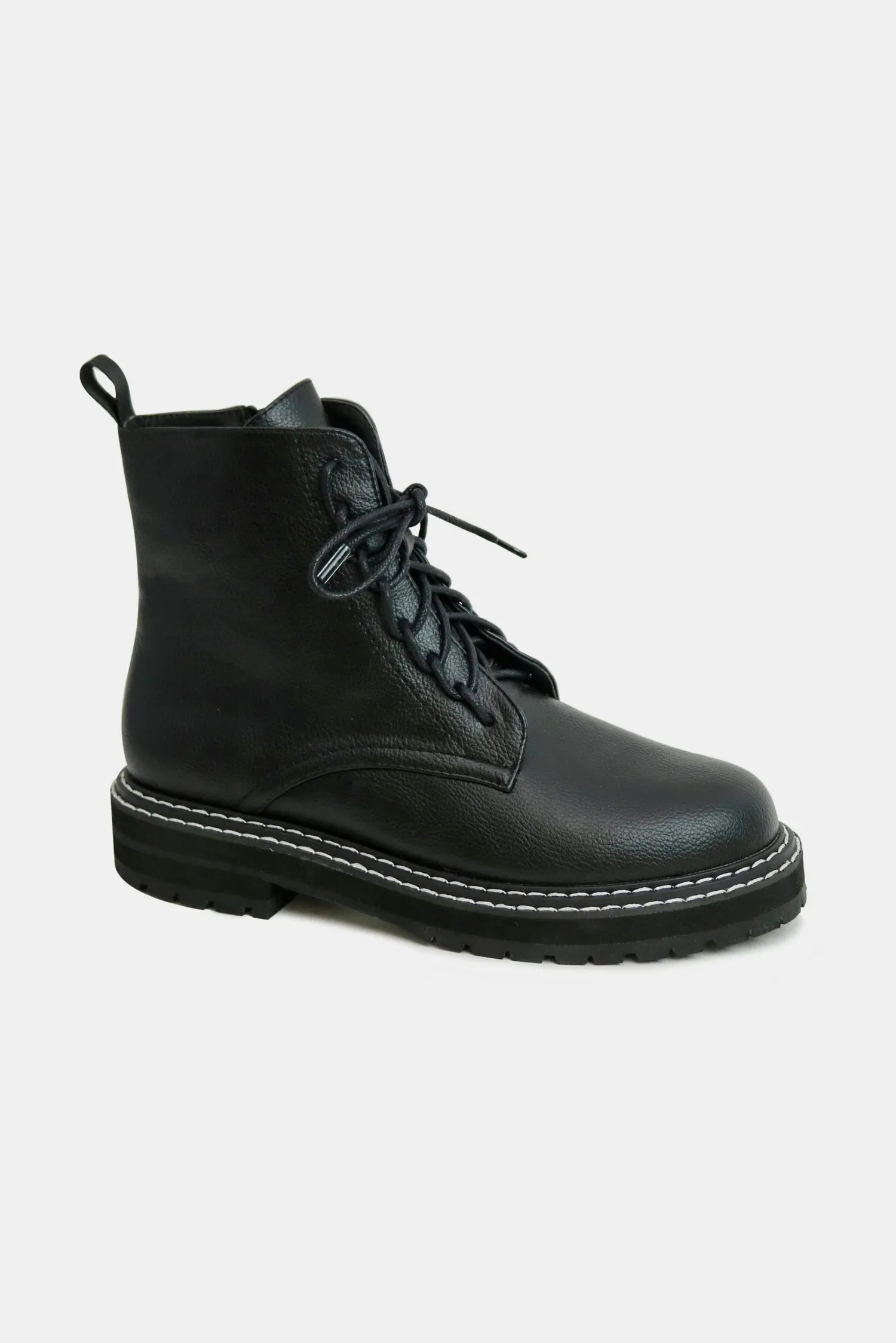Black Vegan Leather Lace-Up Combat Boots