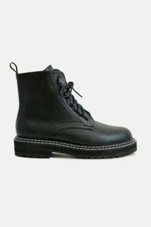 Black Vegan Leather Lace-Up Combat Boots