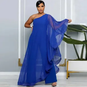 Chiffon Wide-Leg One Shoulder Jumpsuit