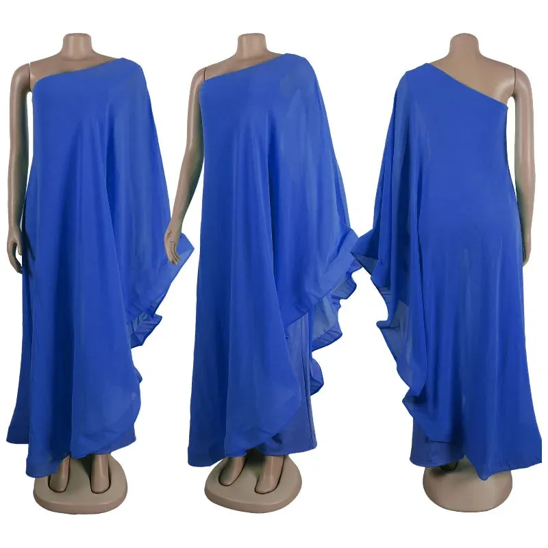 Chiffon Wide-Leg One Shoulder Jumpsuit