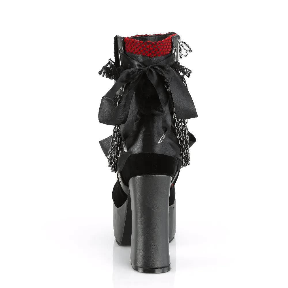 DEMONIA Gothic Edgy Ruffled Ankle Strap Chain Detail Boots