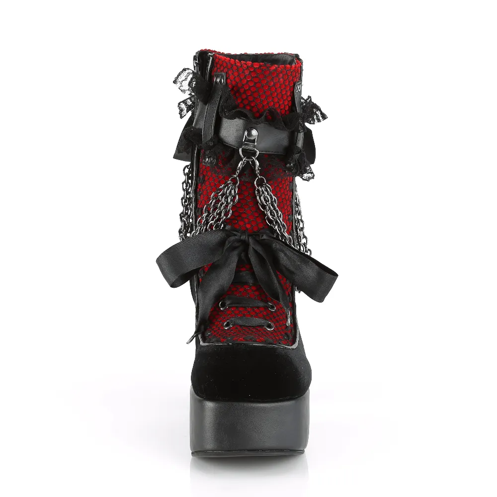 DEMONIA Gothic Edgy Ruffled Ankle Strap Chain Detail Boots