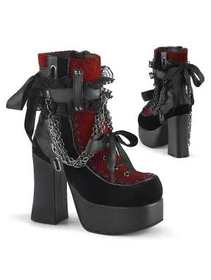 DEMONIA Gothic Edgy Ruffled Ankle Strap Chain Detail Boots