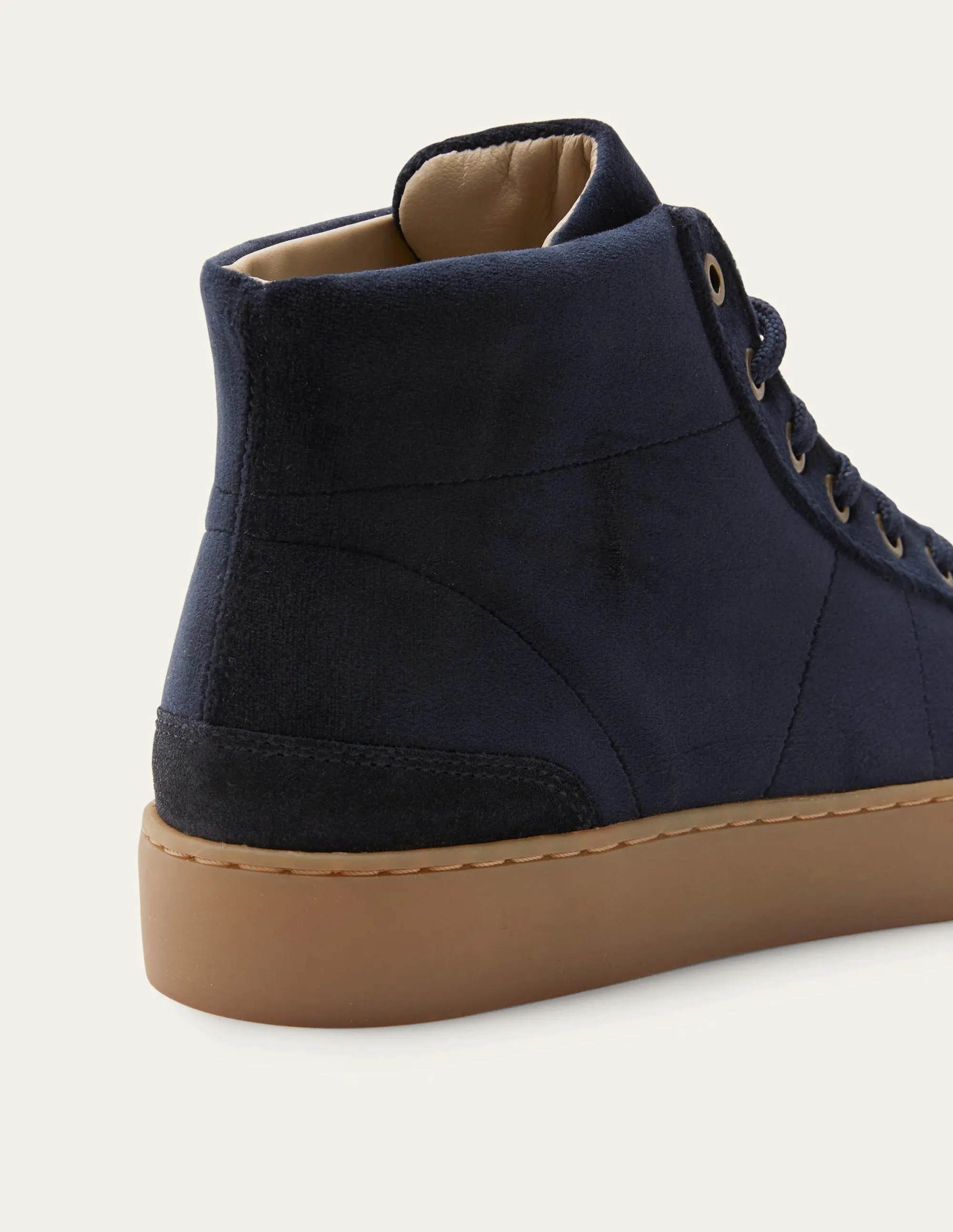 Emma Velvet High Top Trainers-Navy