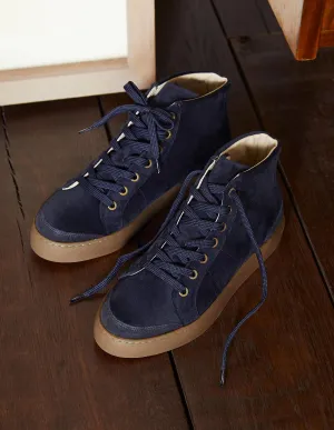 Emma Velvet High Top Trainers-Navy