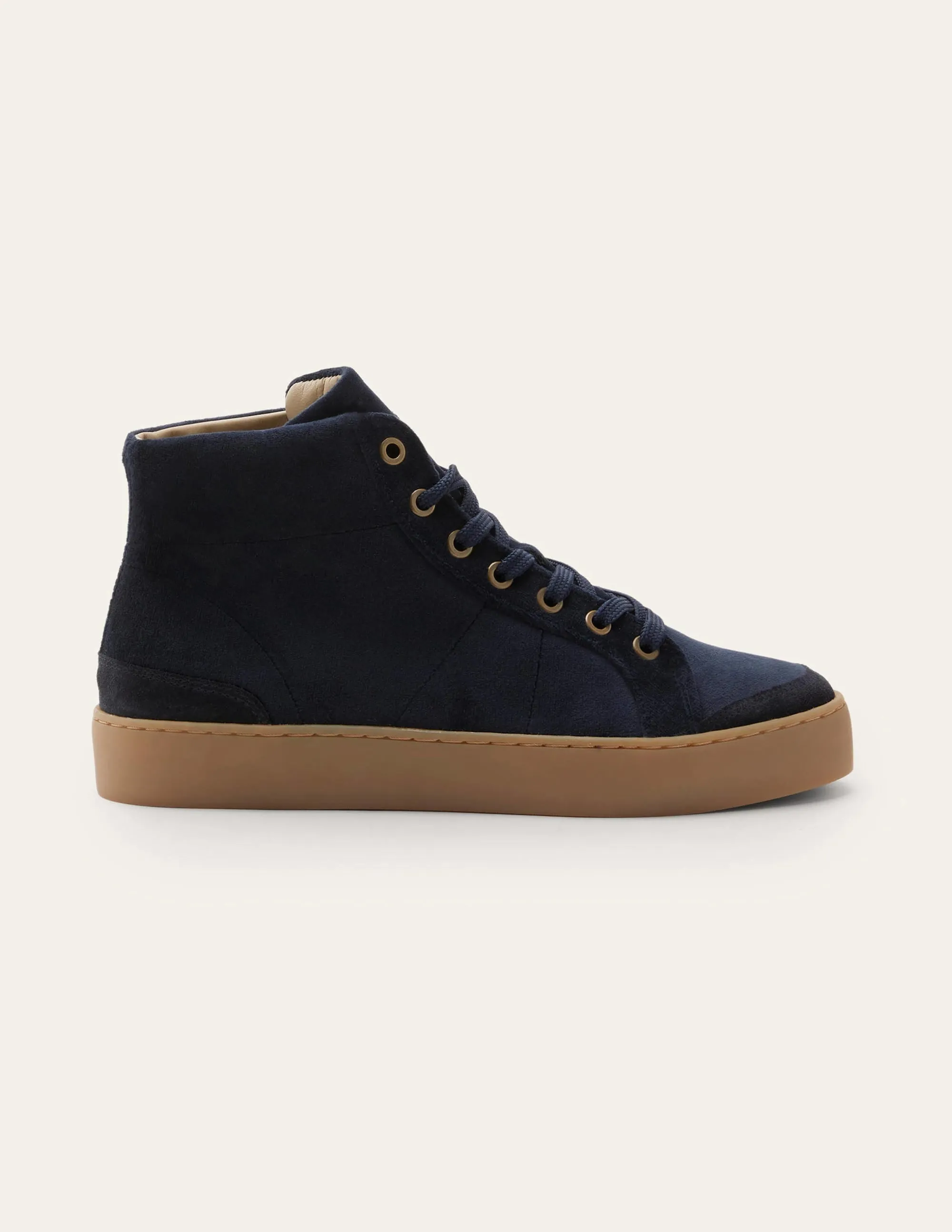 Emma Velvet High Top Trainers-Navy