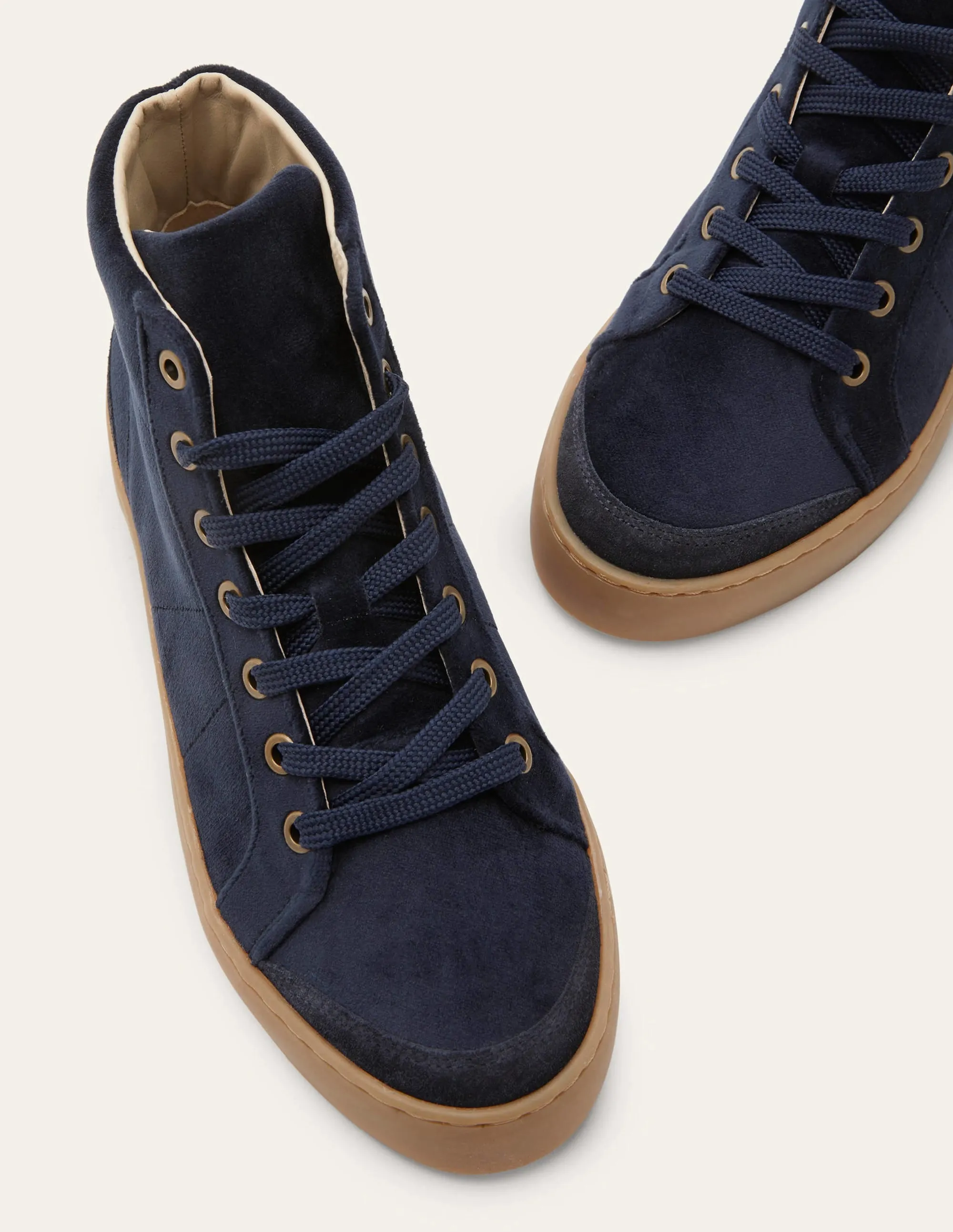 Emma Velvet High Top Trainers-Navy