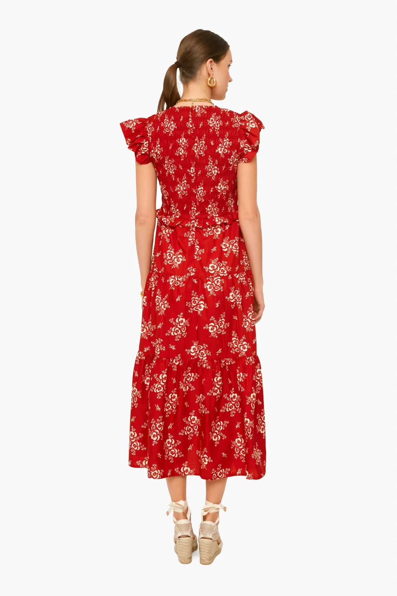 Exclusive Red Alessia Print Smocked Tiered Midi Dress