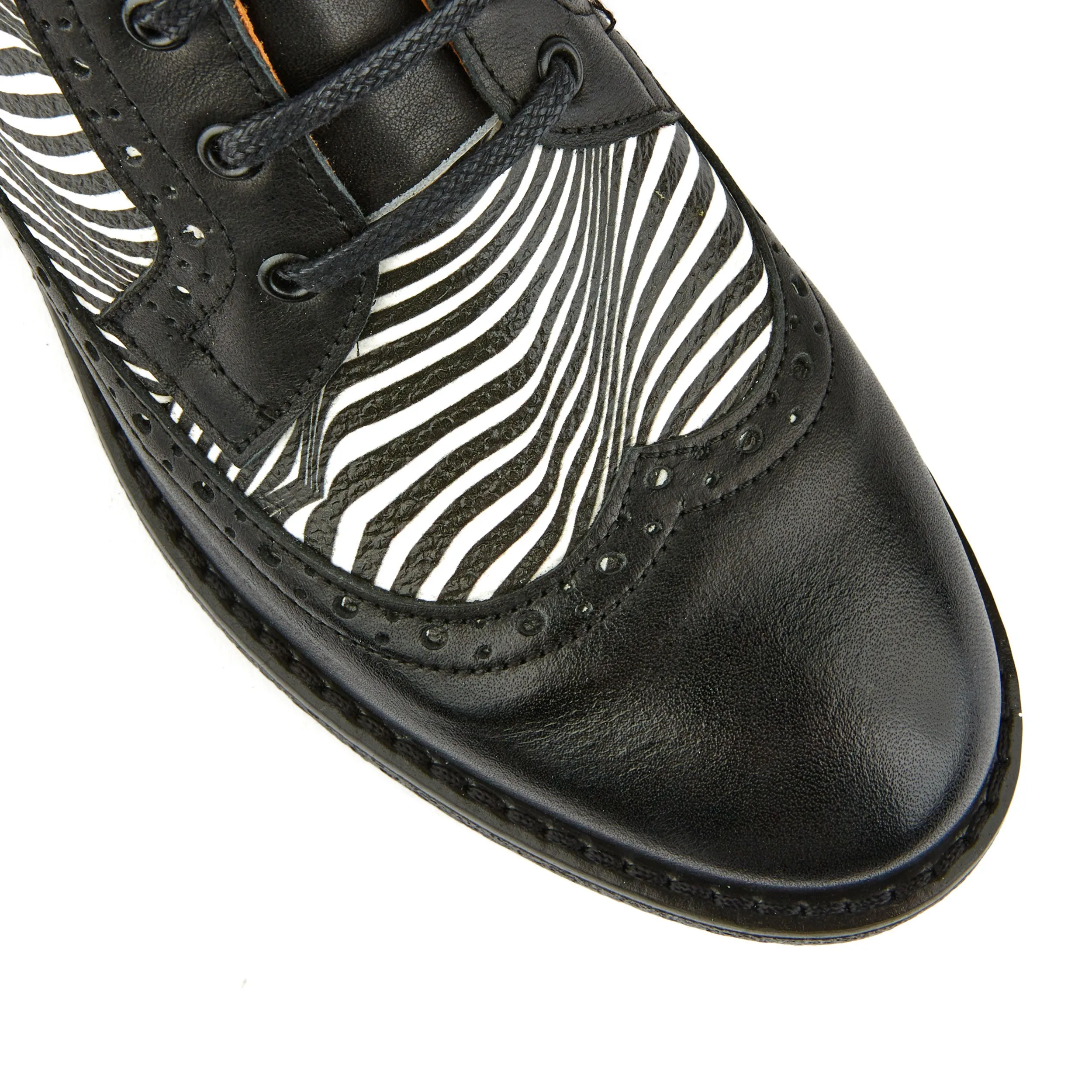 Hatter - Optical Zebra - Women's Italian leather higher ankle boot with rubber sole