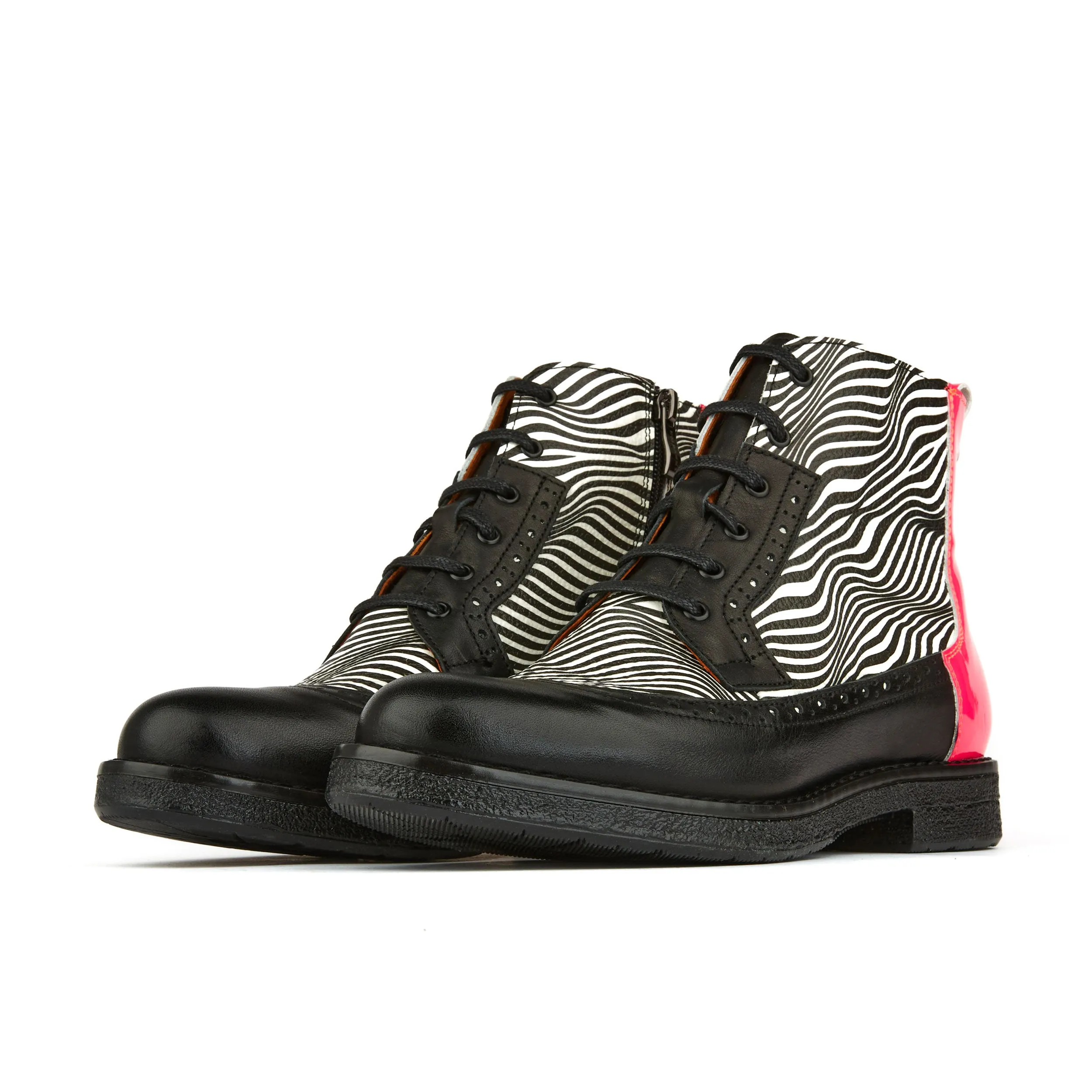 Hatter - Optical Zebra - Women's Italian leather higher ankle boot with rubber sole