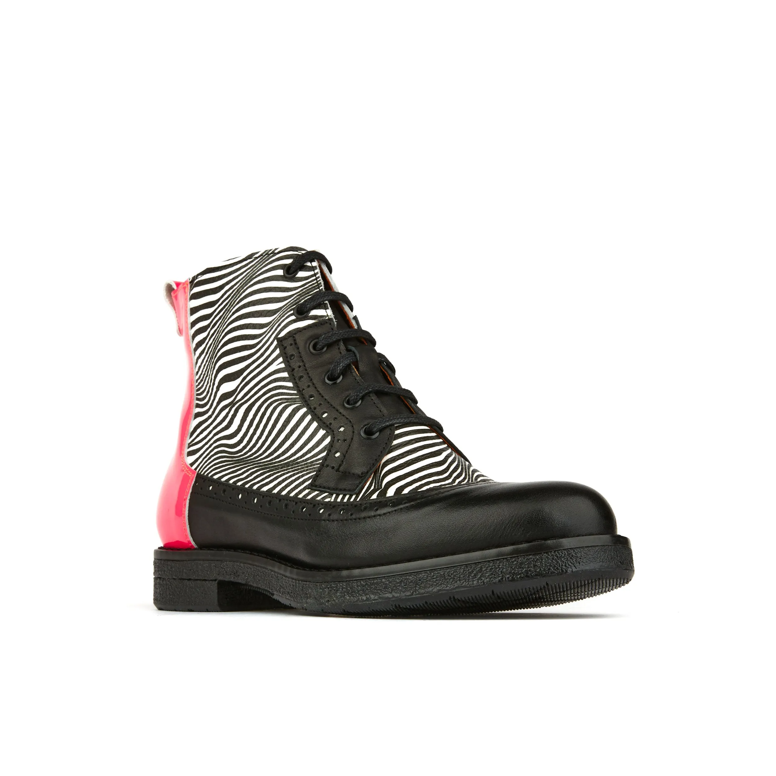 Hatter - Optical Zebra - Women's Italian leather higher ankle boot with rubber sole