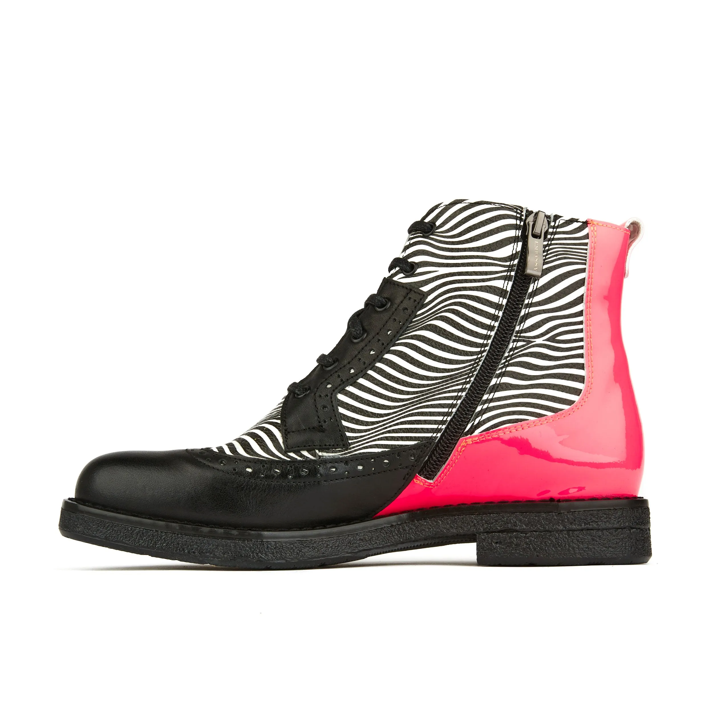 Hatter - Optical Zebra - Women's Italian leather higher ankle boot with rubber sole