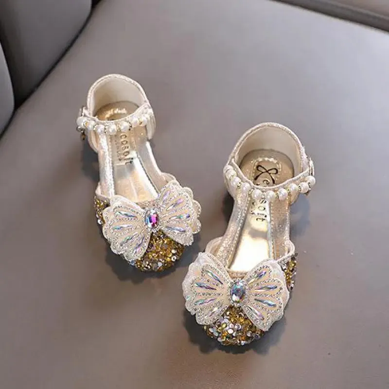 Kids Lace Bow Sandals Cute Girls Colorful Rhinestone Sandals Children's Princess Party Sandals - YGSD50615