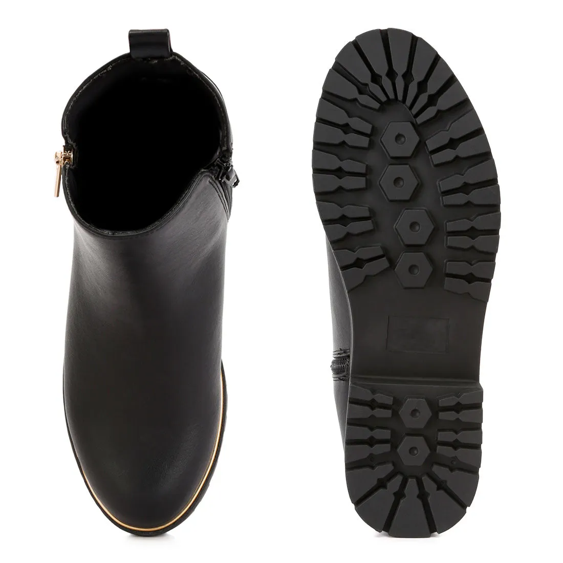 Metallic Frame Block Heel Boots