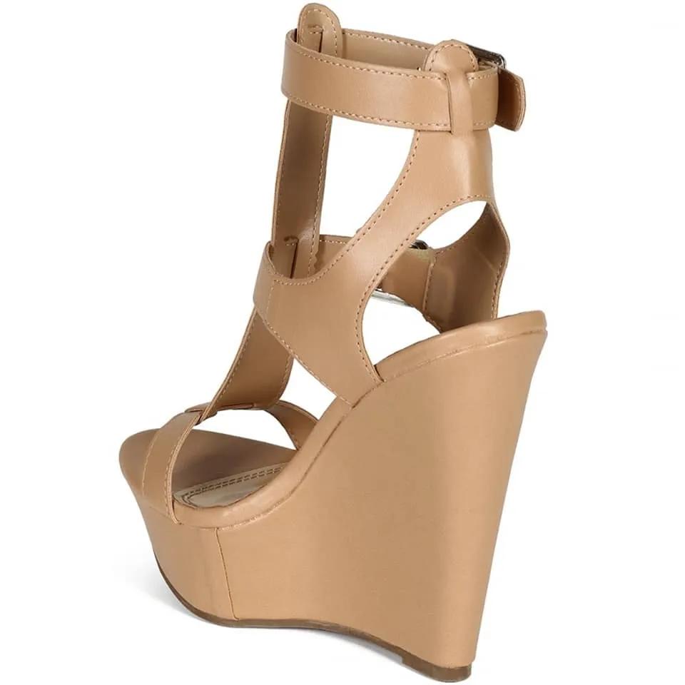 Natural Strappy Open Toe Wedges