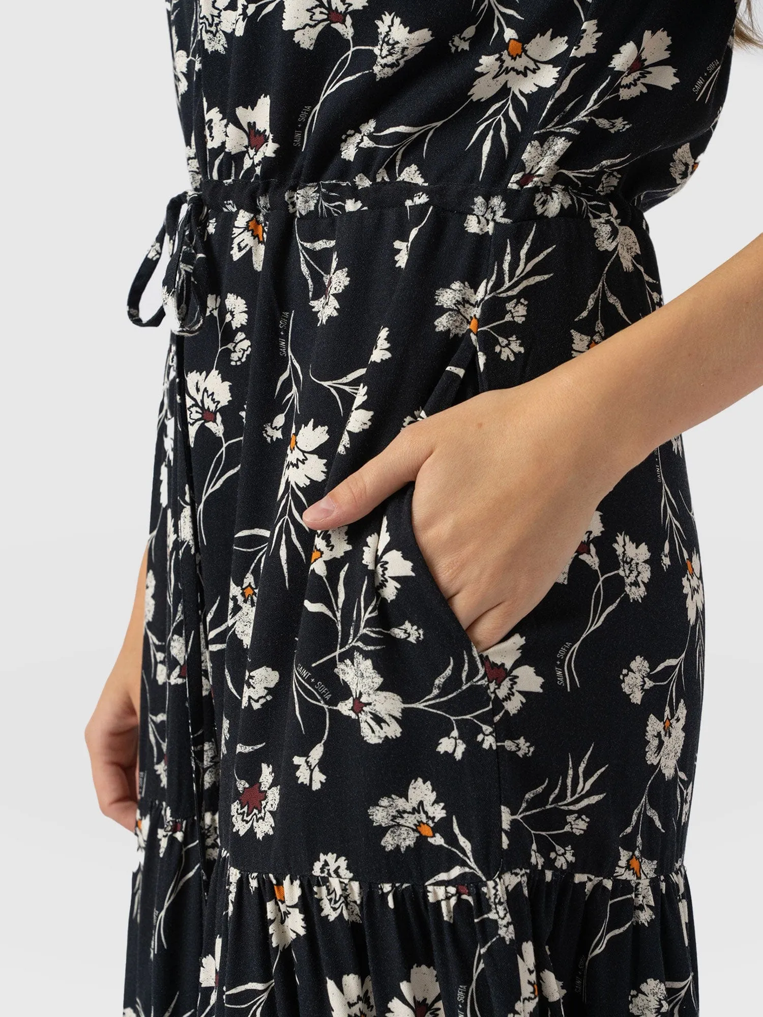 Olivia Zip Up Short Sleeve Dress - Black Spring Floral