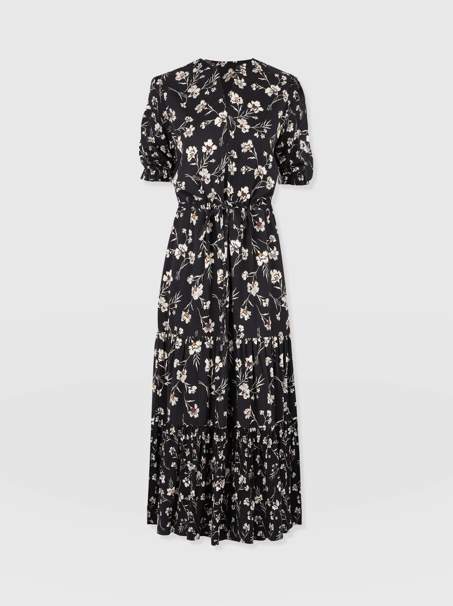 Olivia Zip Up Short Sleeve Dress - Black Spring Floral