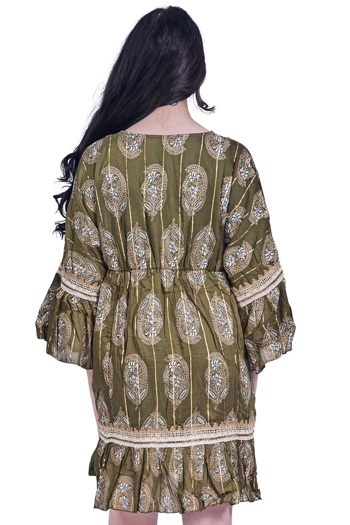 Paisley-Inspired Print Metallic Threadwork Vintage Bohemian Dress