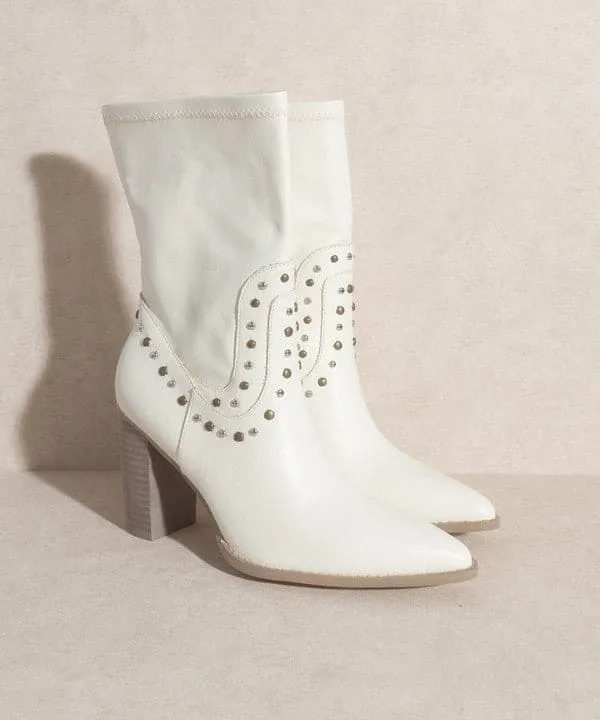 Paris Awaits Studded Boots - Black or White