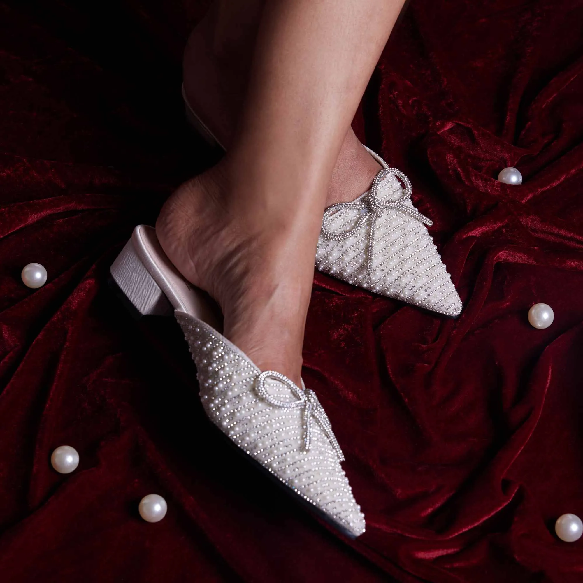 Pearly White Mule Heels