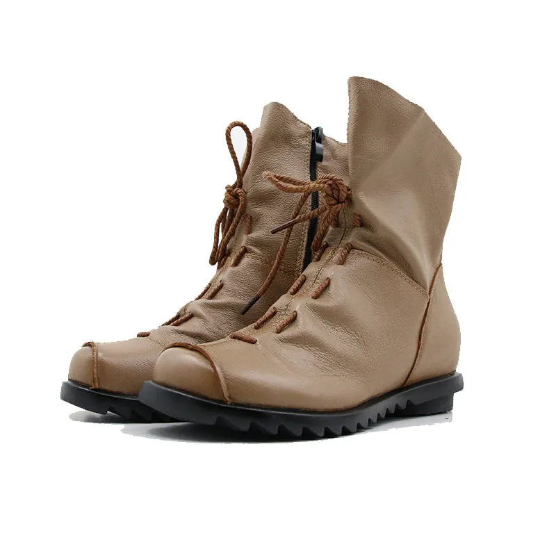 Rumour Has It | Lace-Up Ruched Leather Ankle Boots
