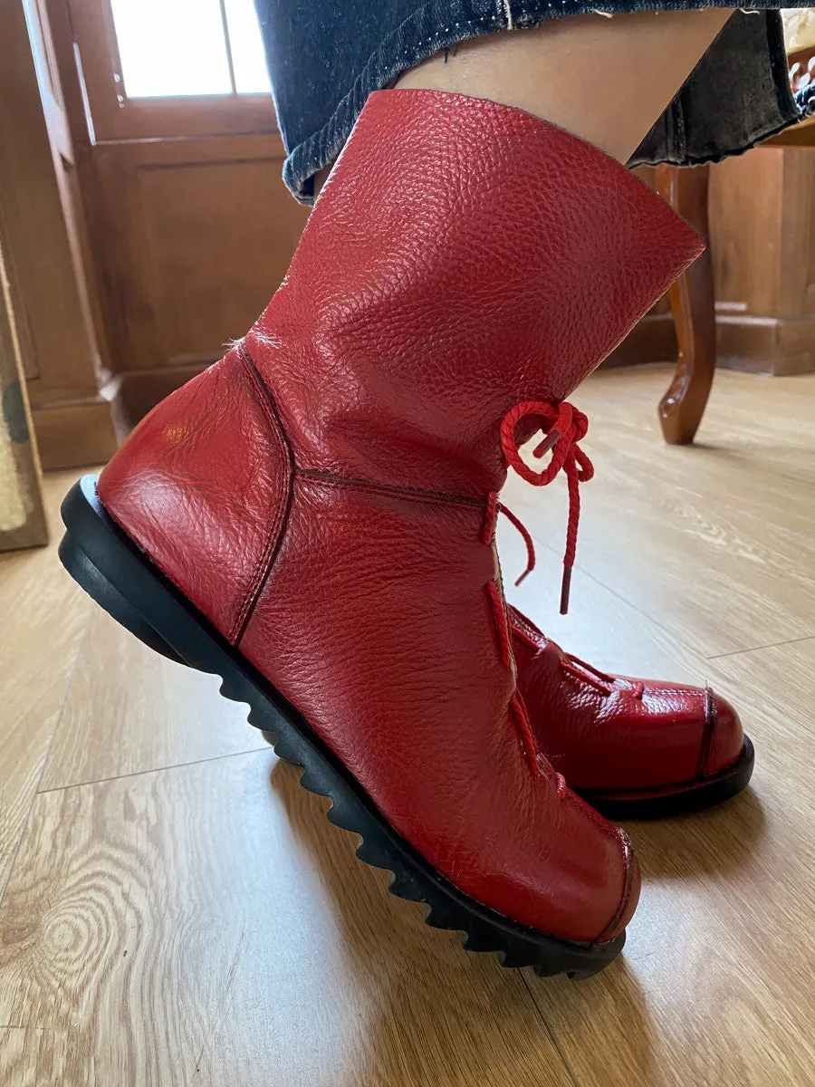 Rumour Has It | Lace-Up Ruched Leather Ankle Boots