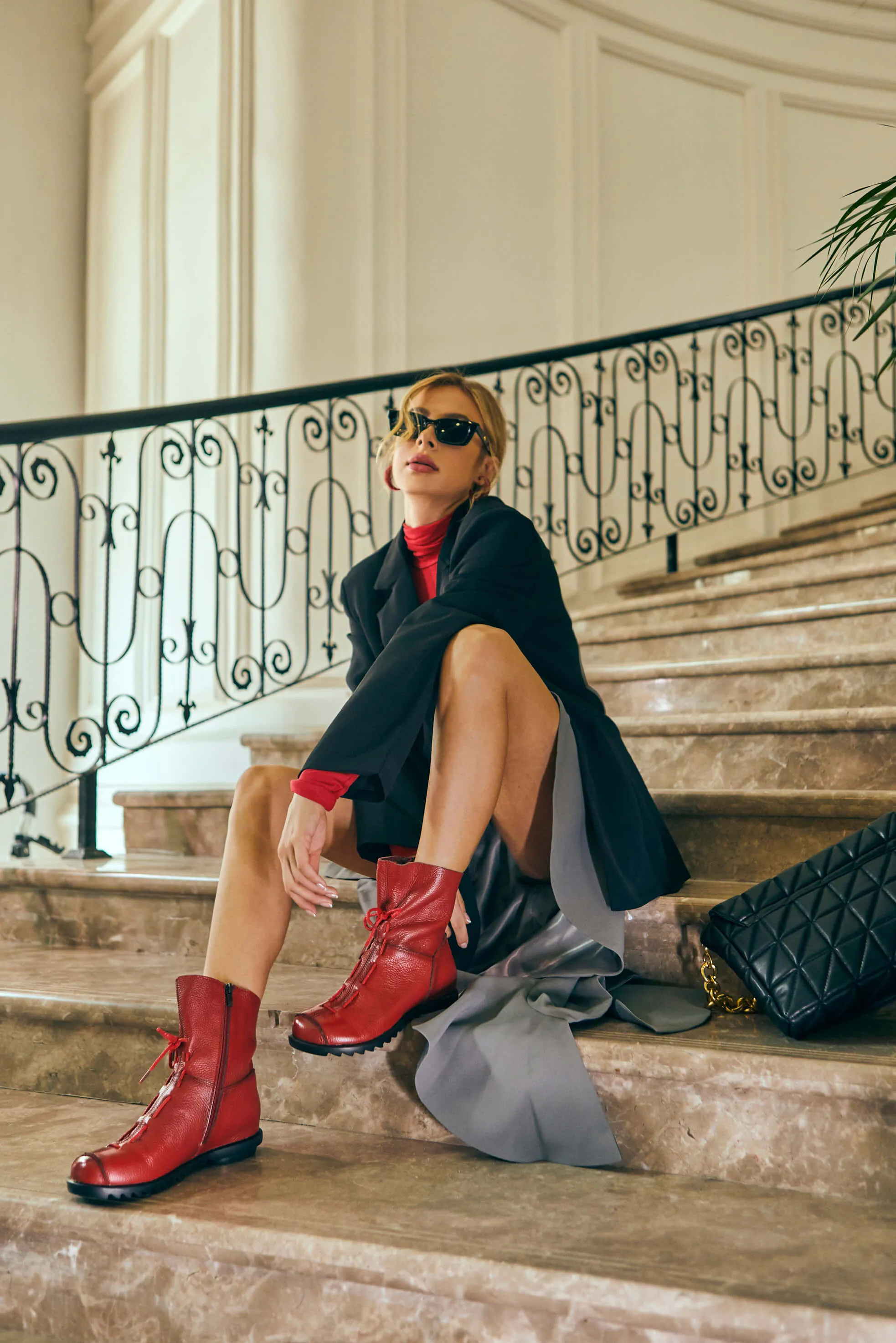 Rumour Has It | Lace-Up Ruched Leather Ankle Boots