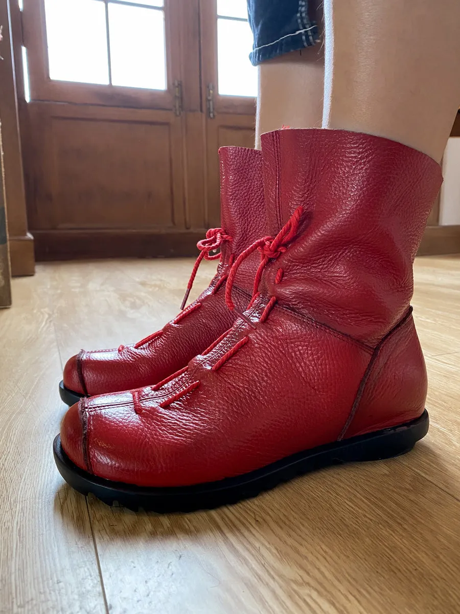 Rumour Has It | Lace-Up Ruched Leather Ankle Boots