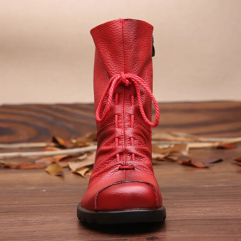 Rumour Has It | Lace-Up Ruched Leather Ankle Boots