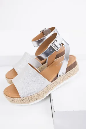 Silver Ankle Strap Espadrille Platform Sandals