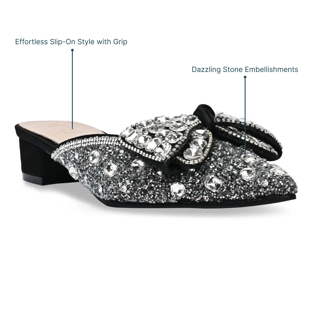 Sparkly Black Mule Heels