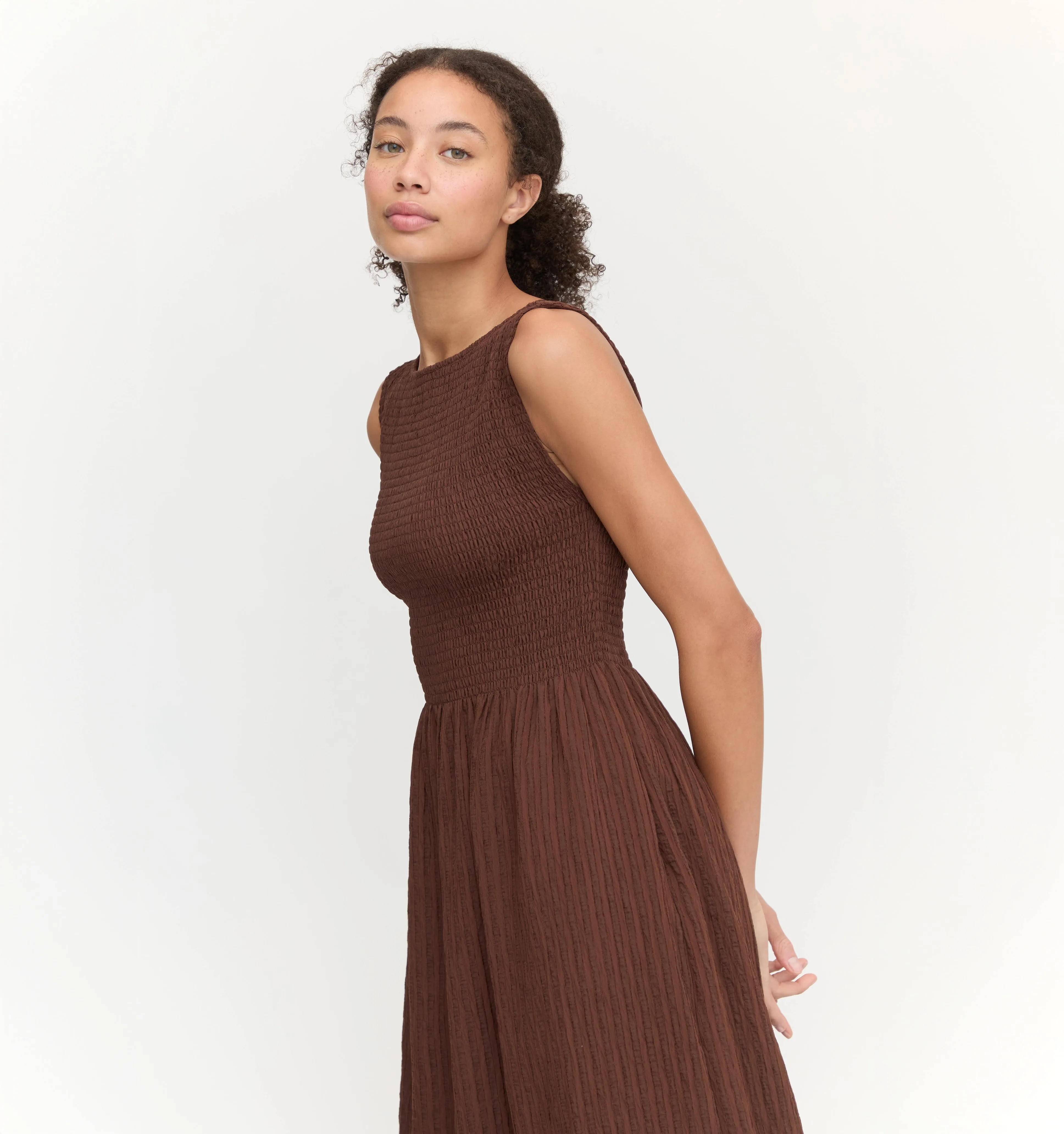 The Cosima Nap Dress - Chocolate Tonal Seersucker