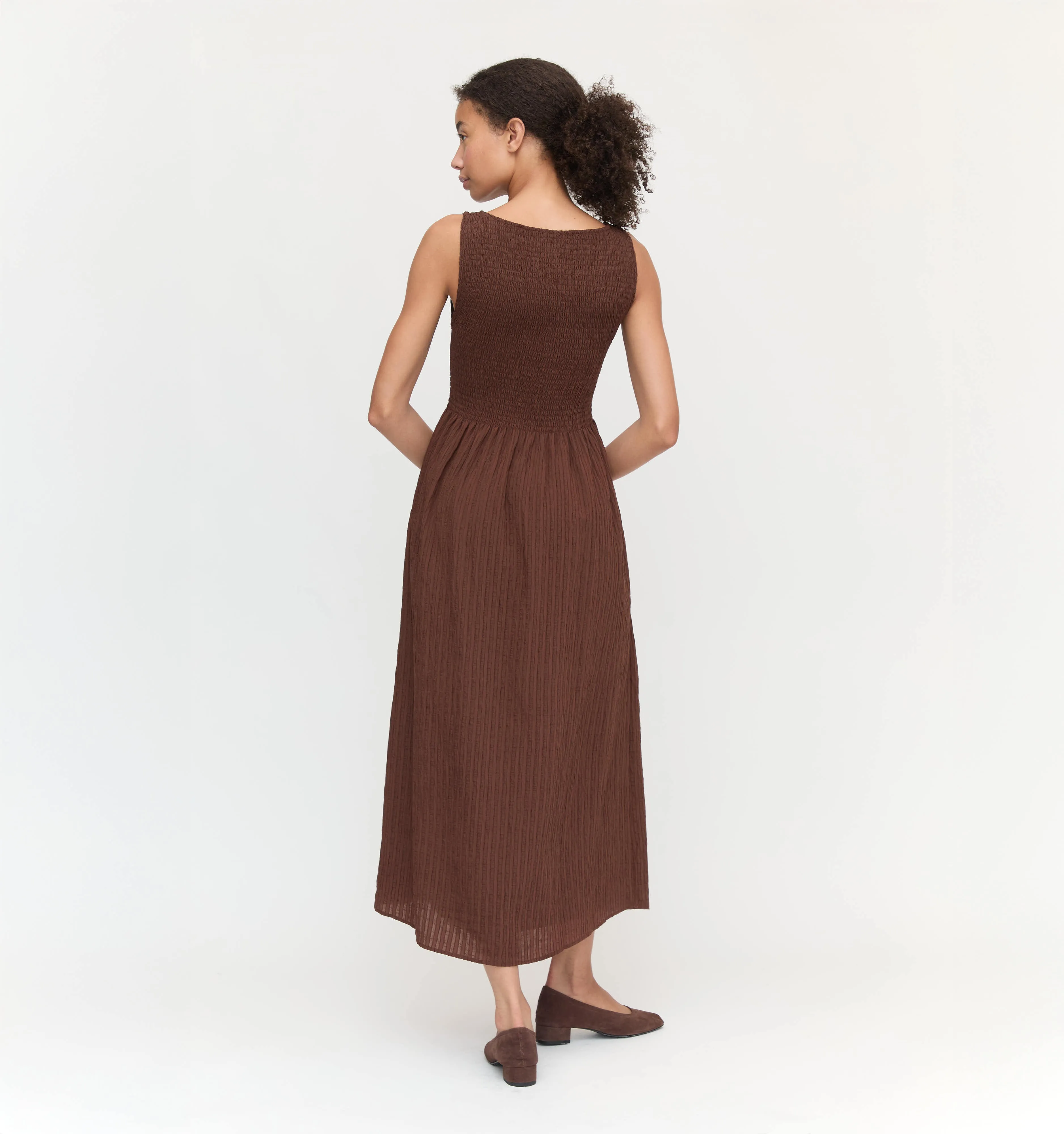 The Cosima Nap Dress - Chocolate Tonal Seersucker