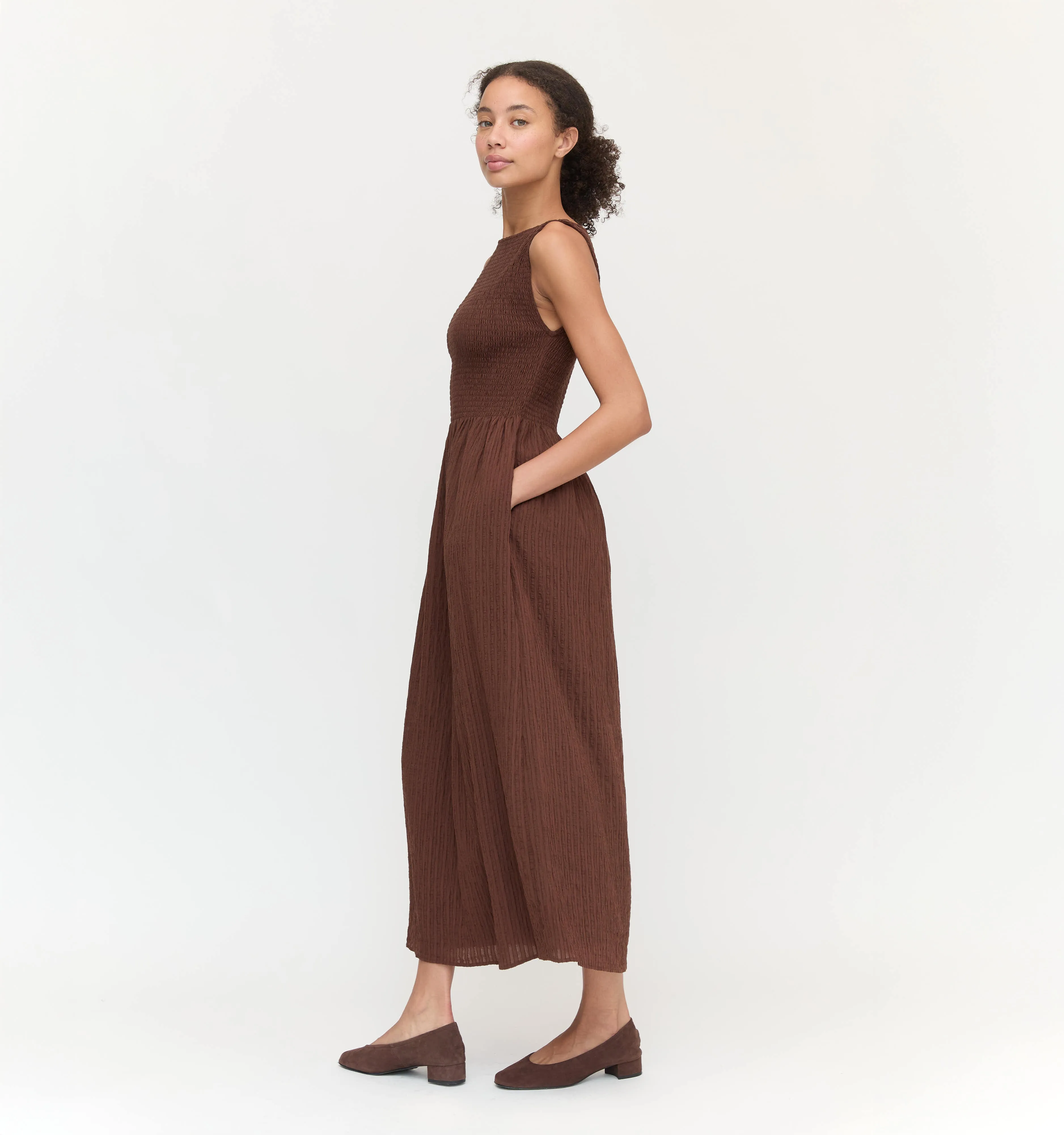 The Cosima Nap Dress - Chocolate Tonal Seersucker