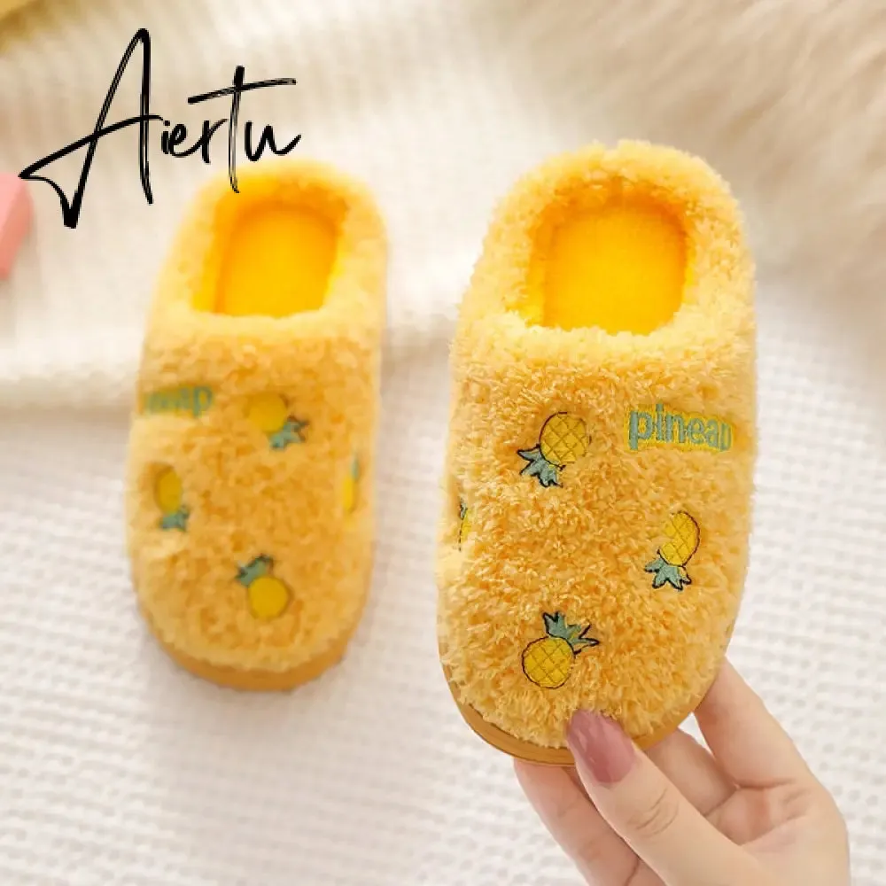 Winter Kids Slippers for Girls Indoor Toddler Boys Furry Fur Slides Home Baby Shoes Warm Anti-slip Children's Slipper  CSH959