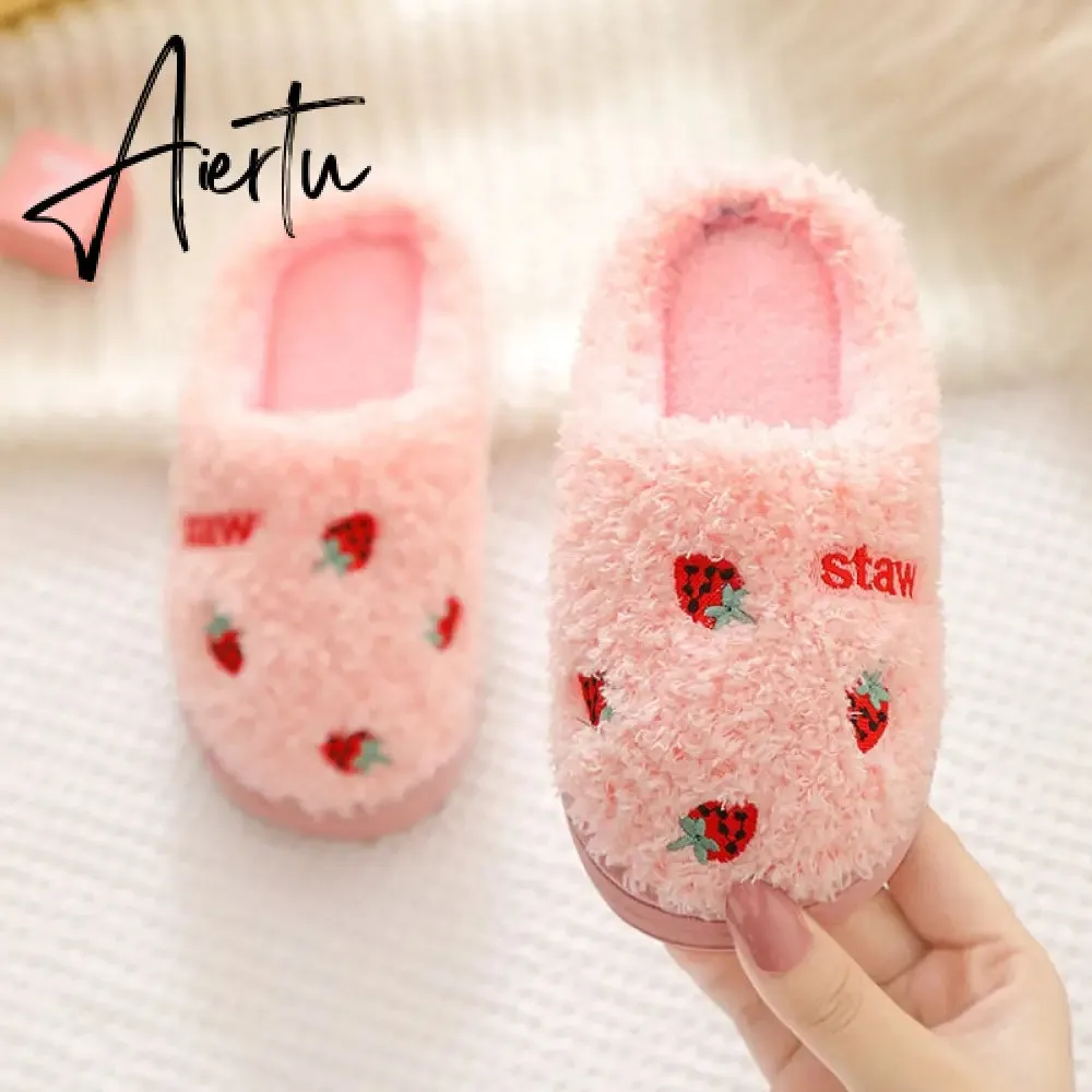 Winter Kids Slippers for Girls Indoor Toddler Boys Furry Fur Slides Home Baby Shoes Warm Anti-slip Children's Slipper  CSH959