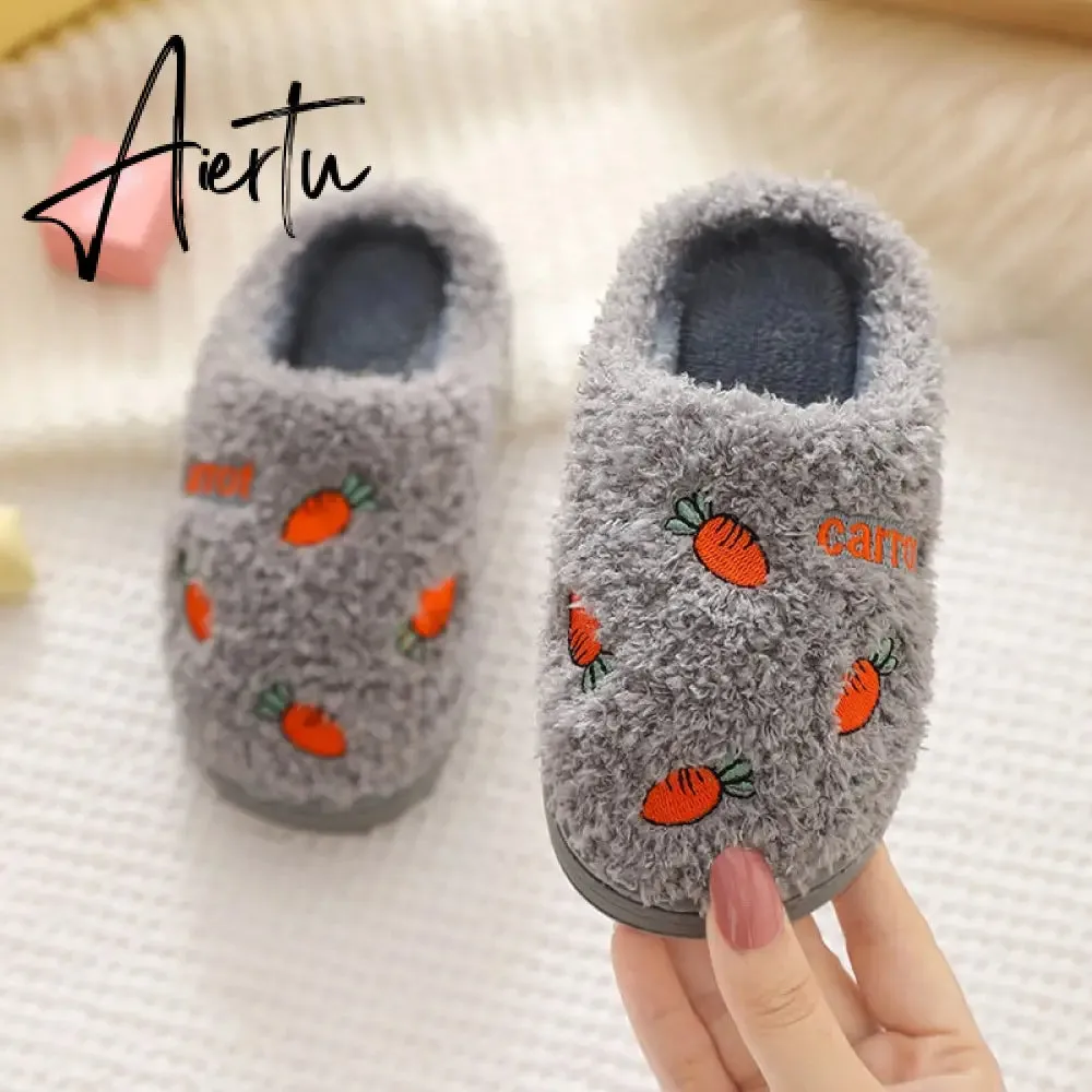Winter Kids Slippers for Girls Indoor Toddler Boys Furry Fur Slides Home Baby Shoes Warm Anti-slip Children's Slipper  CSH959
