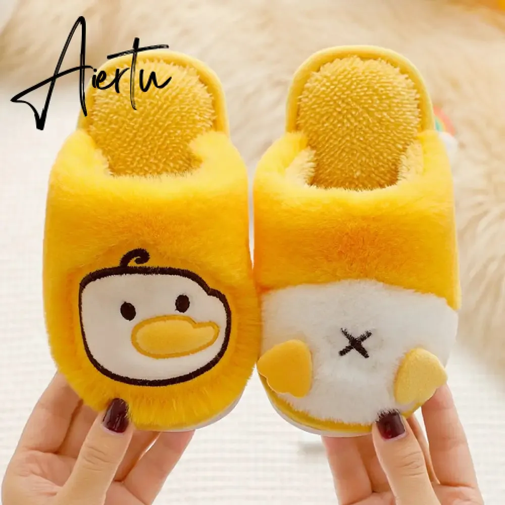 Winter Kids Slippers for Girls Indoor Toddler Boys Furry Fur Slides Home Baby Shoes Warm Anti-slip Children's Slipper  CSH959