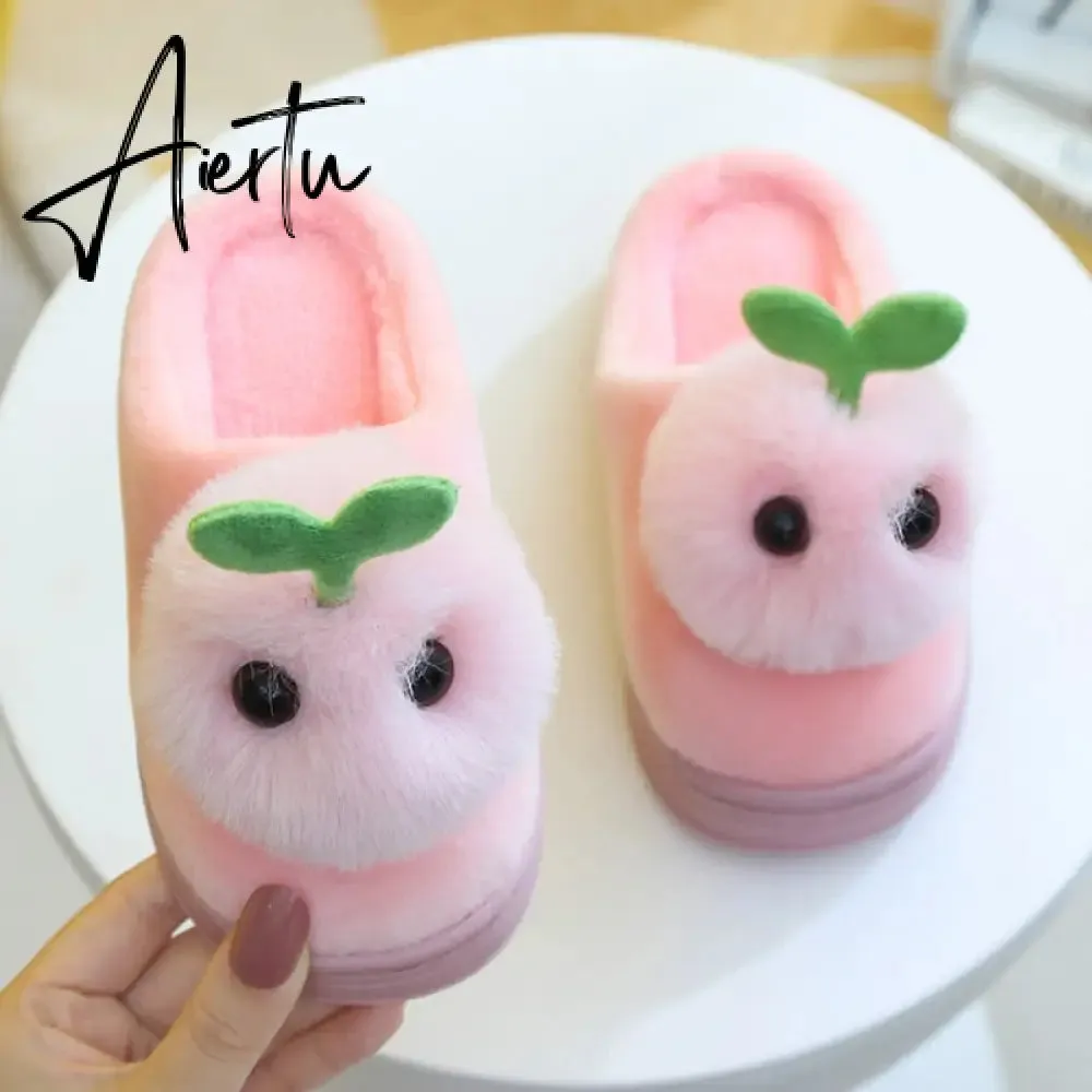 Winter Kids Slippers for Girls Indoor Toddler Boys Furry Fur Slides Home Baby Shoes Warm Anti-slip Children's Slipper  CSH959
