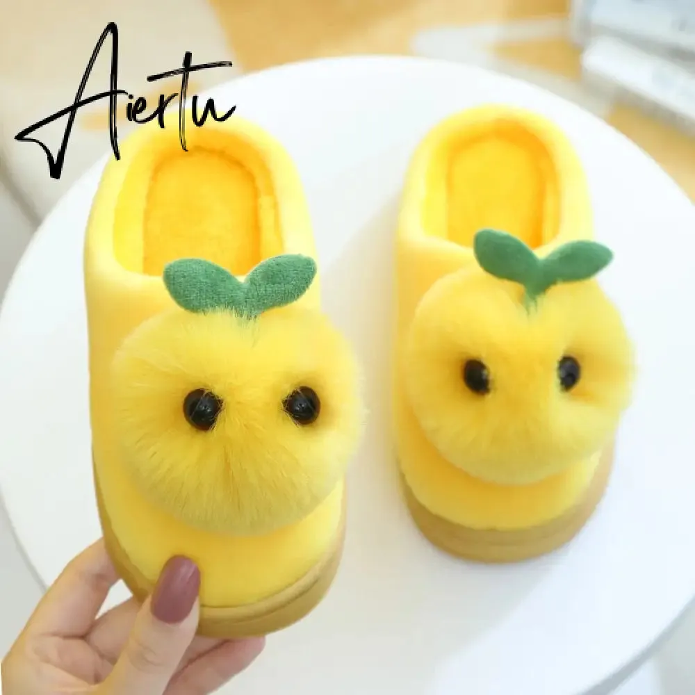 Winter Kids Slippers for Girls Indoor Toddler Boys Furry Fur Slides Home Baby Shoes Warm Anti-slip Children's Slipper  CSH959