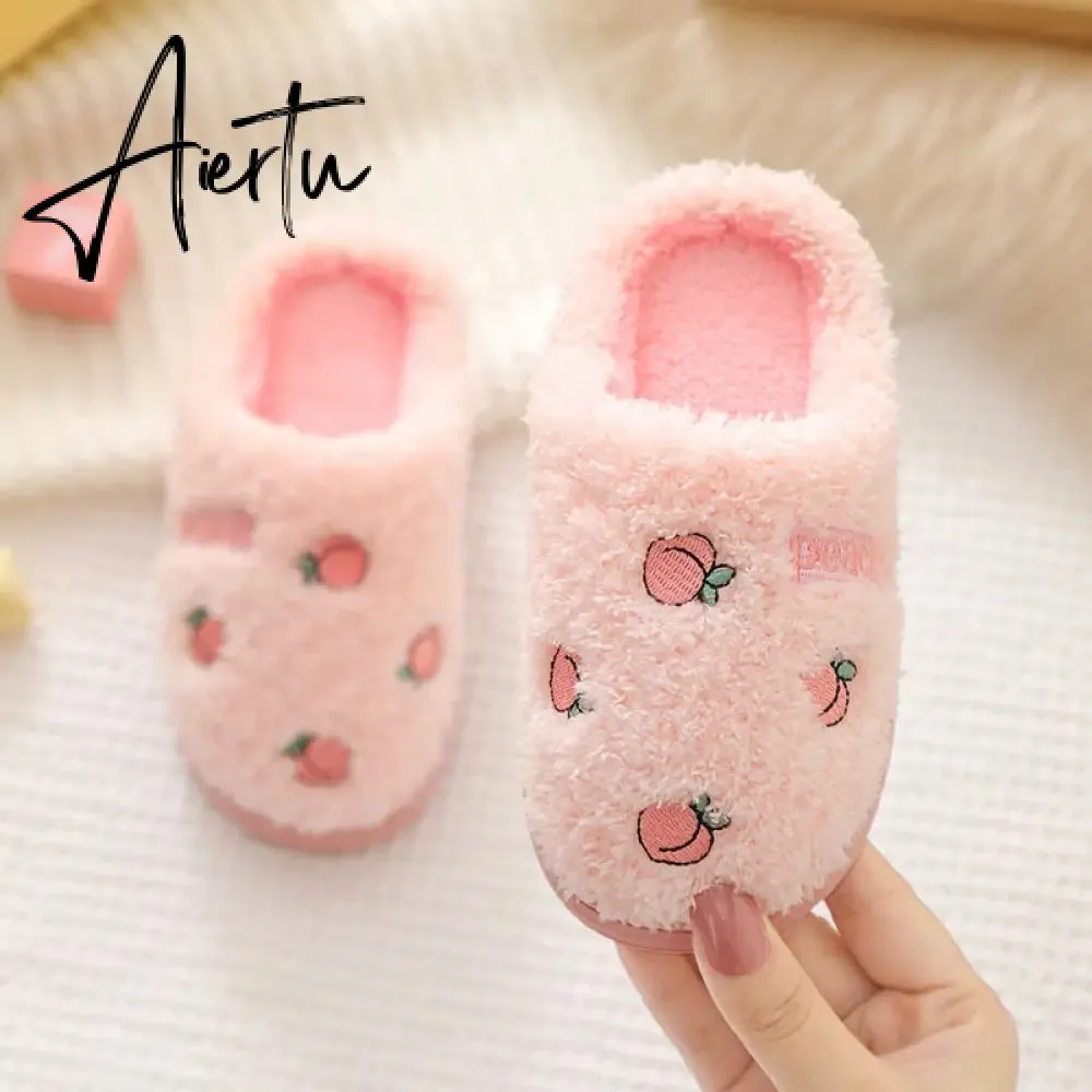 Winter Kids Slippers for Girls Indoor Toddler Boys Furry Fur Slides Home Baby Shoes Warm Anti-slip Children's Slipper  CSH959